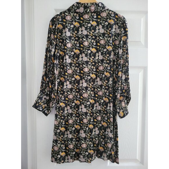 Natural Life Black floral shirt dress size Medium dark Academia cottagecore - Picture 5 of 5